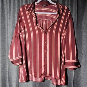 Express 3/4 Sleeve Portofino Blouse Burgundy Red Striped Stripes Print size XL